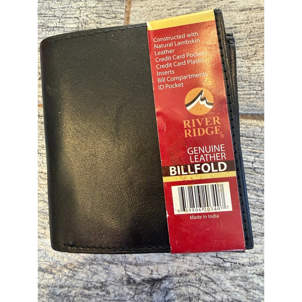 River Ridge Billfold Wallet Mens Black Lambskin Leather Bifold Gift Idea NWT